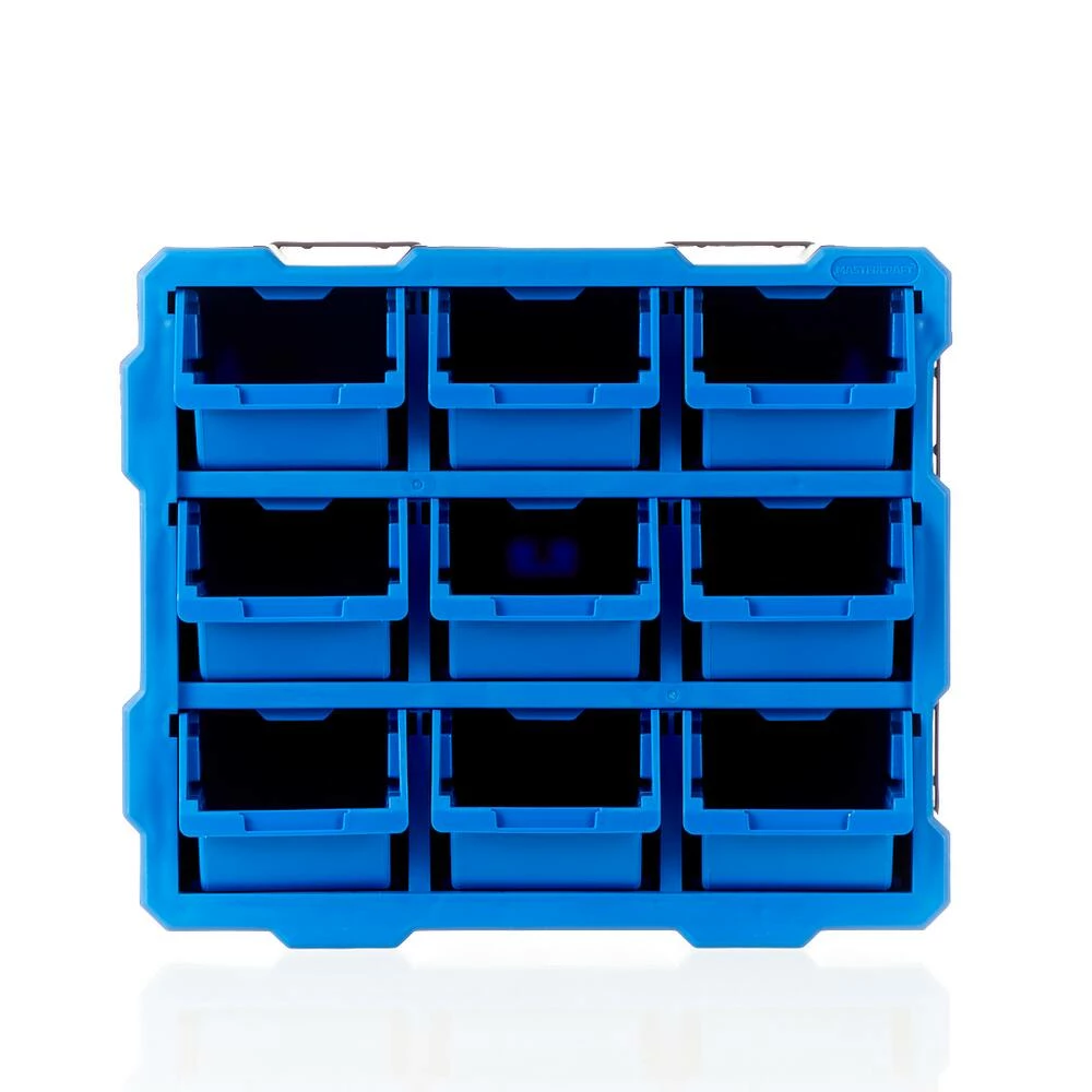 Mastercraft Raxx Stackable Wall-Mountable 9-Bin Parts Cabinet, 15x7x13-in - Image 9