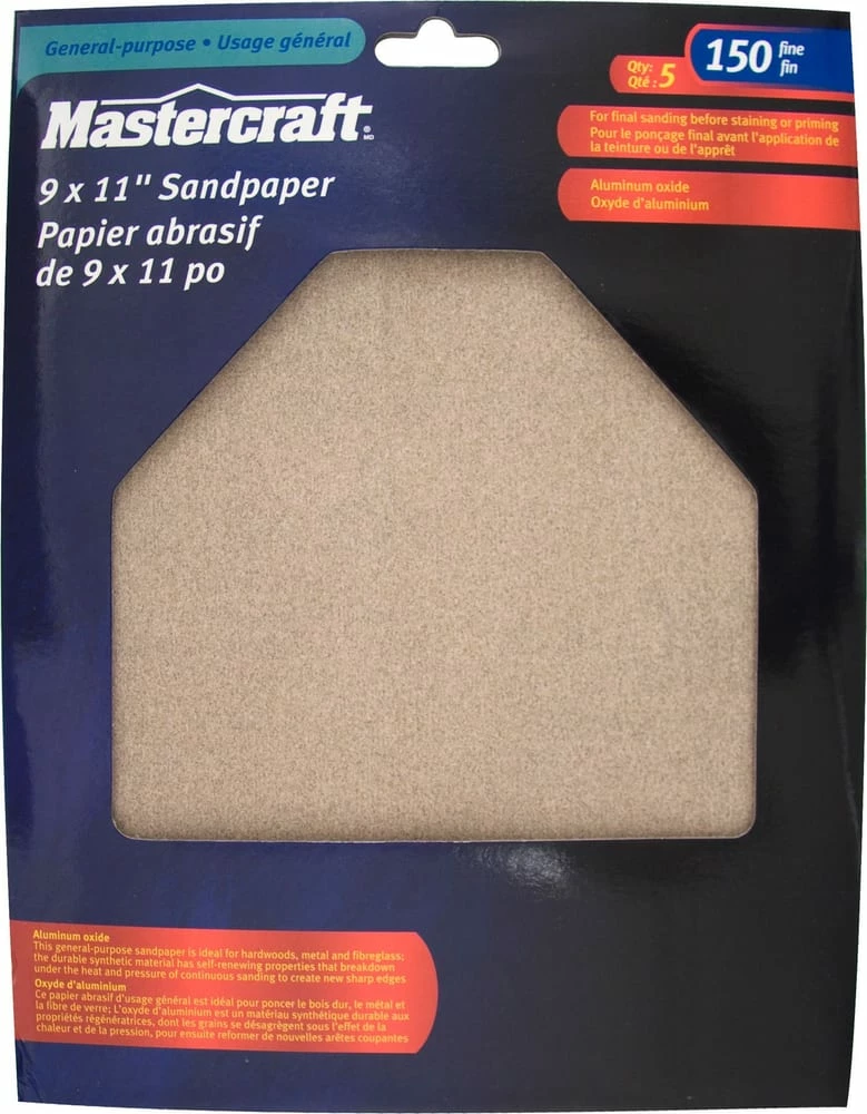 Mastercraft 9 X 11-in Assorted Grit Aluminum Oxide Sandpaper Sheets For Wood, Metal, Plastic, 5-pc