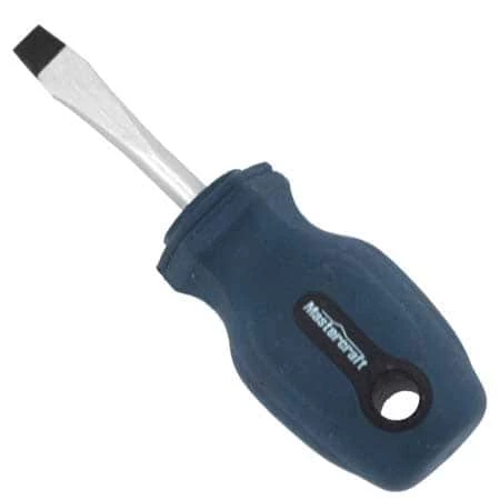 Mastercraft 1/4-in X 1.5-in Flat Head Stubby Screwdriver, Slotted, Rubber Grip, Magnetic