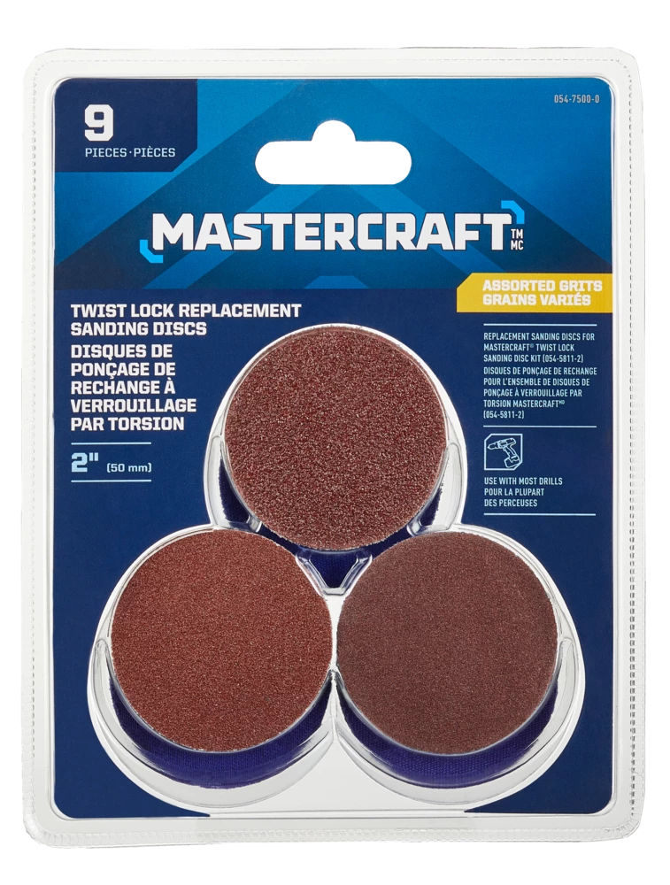 Mastercraft 2-in Aluminum Oxide Twist LockReplacement Sanding Discs, 9-pc