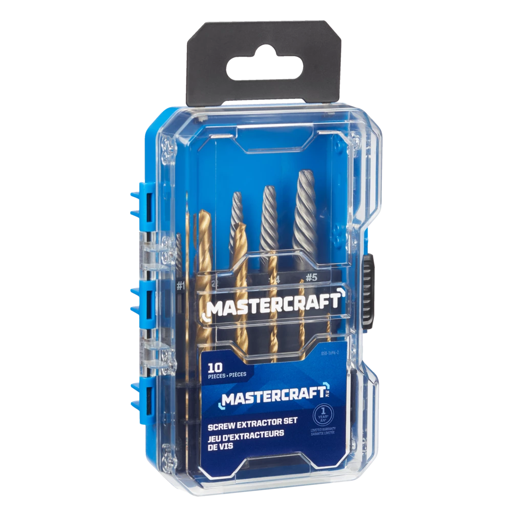 Mastercraft Screw Extractor & Drill Bit Set With Heavy Duty Carrying Case, 10-pc