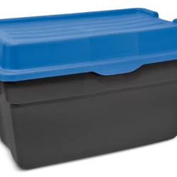 Mastercraft Heavy Duty Stackable Storage Box With Hinged Lid, 132-L, Black/Blue