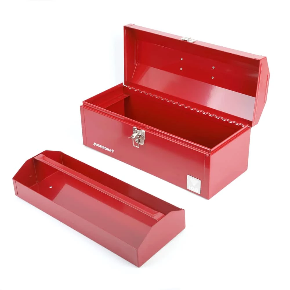 Mastercraft Portable Metal Hip Roof Tool Box W/ Removable Tray, Red, 17-in - Image 9