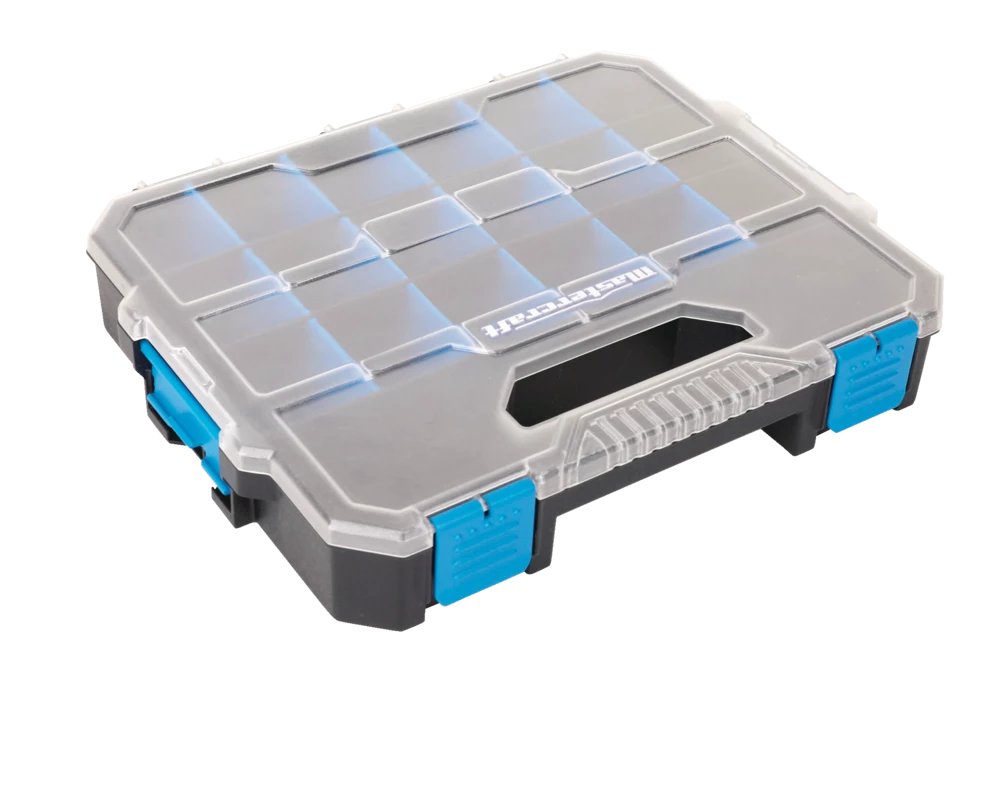 Mastercraft Portable Stackable Small Parts 18-Bins Organizer Tray W/ Lid, 12x10x2-in