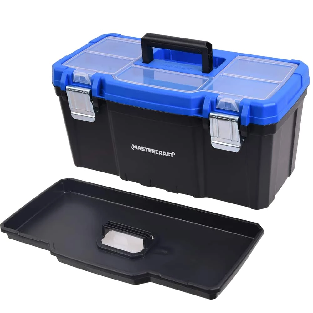 Mastercraft Portable Plastic Tool Box W/ Removable Tray & Tray Top, Blue, 19-in - Image 5