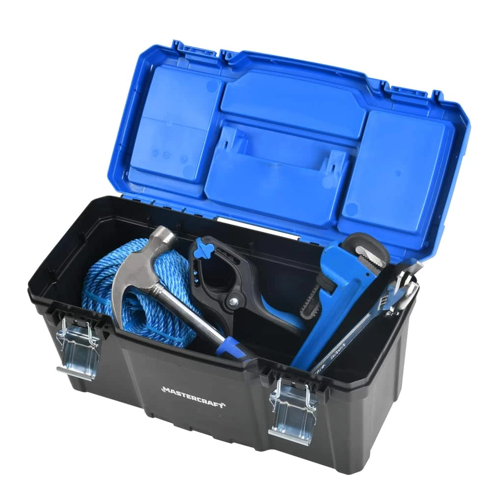 Mastercraft Portable Plastic Tool Box W/ Removable Tray & Tray Top, Blue, 19-in - Image 7