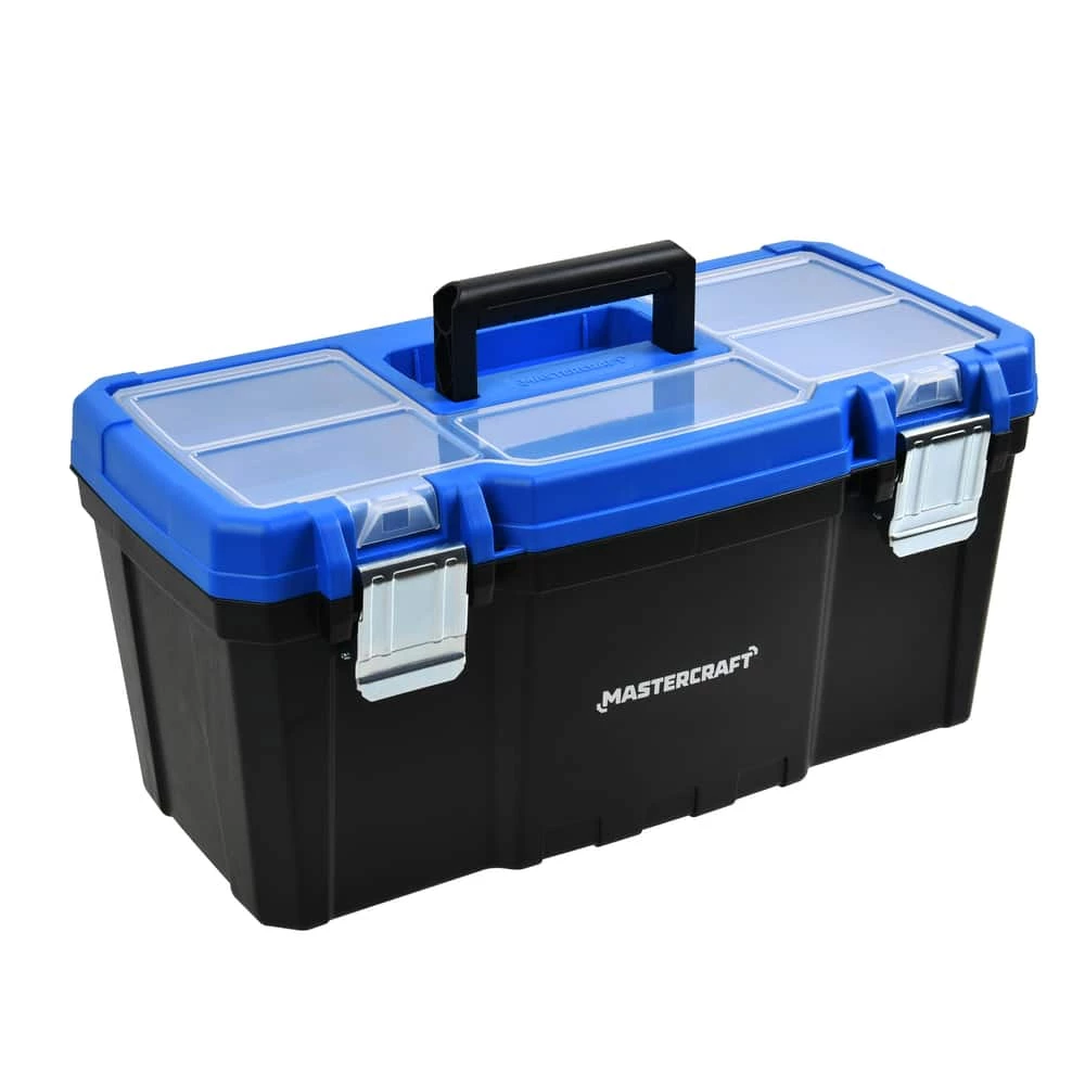 Mastercraft Portable Plastic Tool Box W/ Removable Tray & Tray Top, Blue, 19-in - Image 2