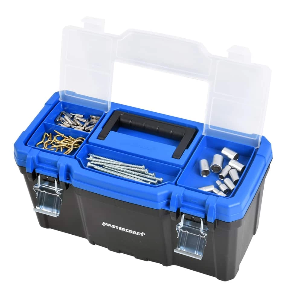 Mastercraft Portable Plastic Tool Box W/ Removable Tray & Tray Top, Blue, 19-in - Image 8