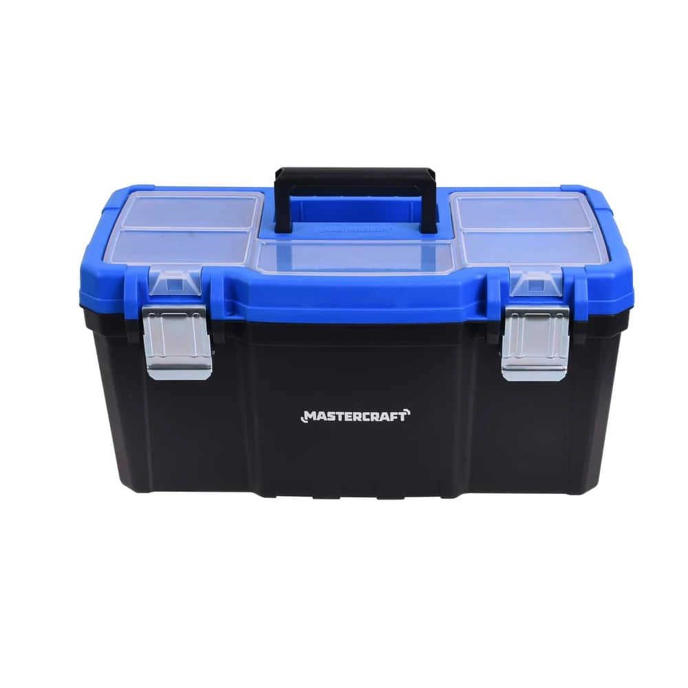 Mastercraft Portable Plastic Tool Box W/ Removable Tray & Tray Top, Blue, 19-in - Image 4