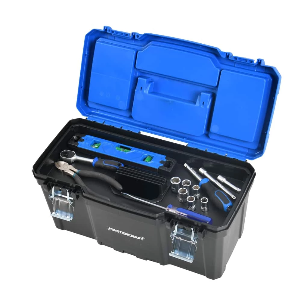 Mastercraft Portable Plastic Tool Box W/ Removable Tray & Tray Top, Blue, 19-in - Image 9