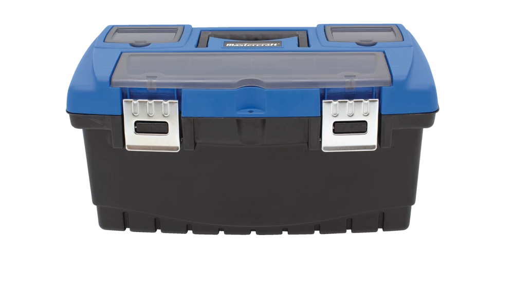 Mastercraft Portable Plastic Tool Box W/ Removable Tray & Tray Top, Blue, 19-in - Image 3