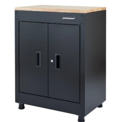 Mastercraft 2-Door Wooden Top Base Storage Cabinet With Adjustable Shelf, Black Series, 28 X 18 X 37-in