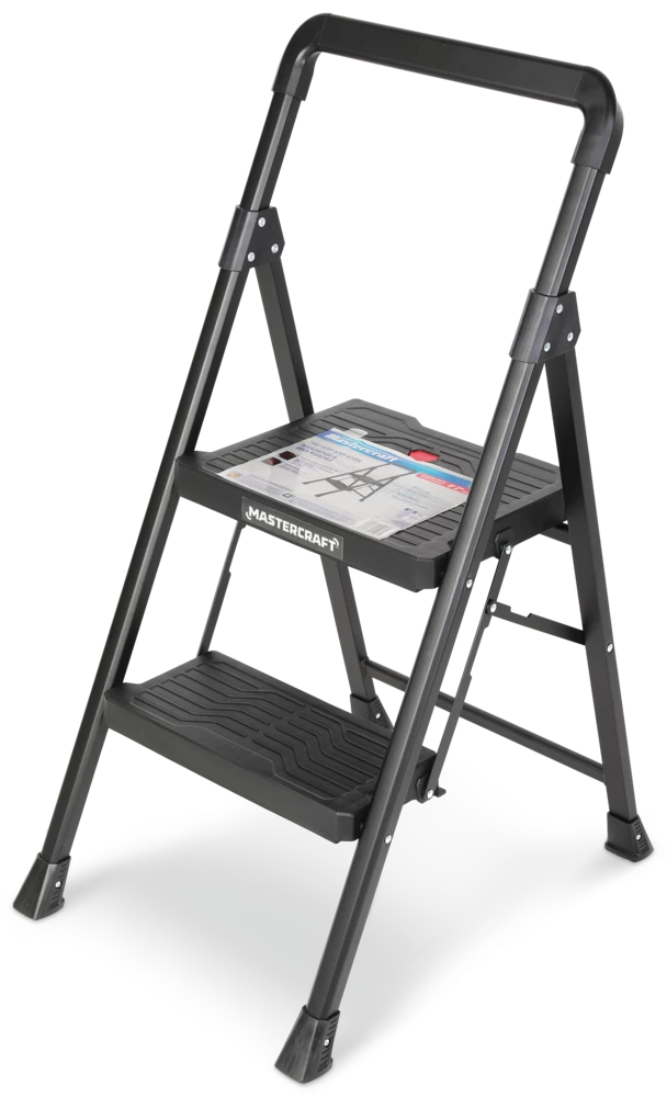Mastercraft 2-Step Metal/Plastic Folding Step Stool, 250-lb, 3.1 Ft