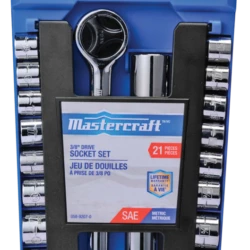 Mastercraft Socket Set, 3/8-in Drive, SAE/Metric, CRV, Nickel-Chrome Plating, 21-pc