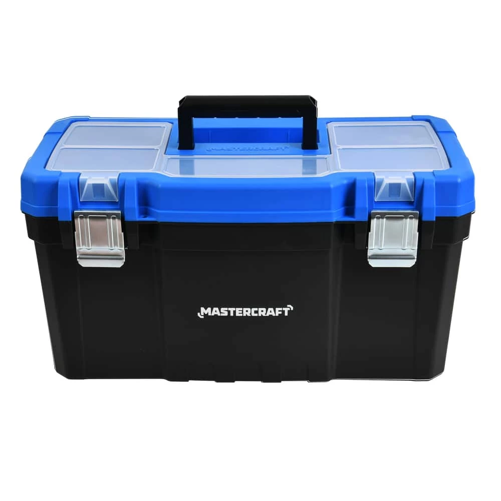 Mastercraft Portable Plastic Tool Box W/ Removable Tray & Tray Top, Blue, 22-in - Image 3
