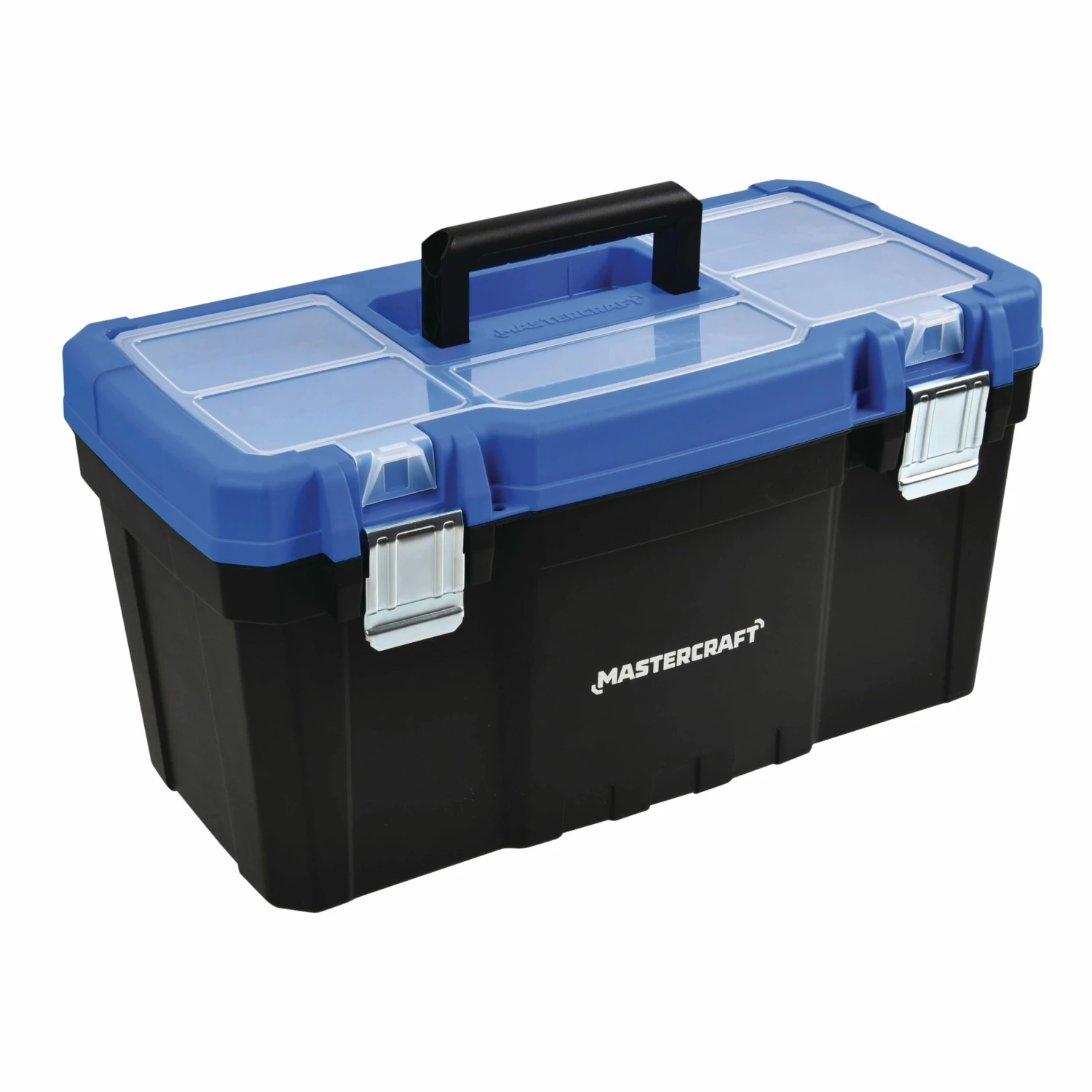 Mastercraft Portable Plastic Tool Box W/ Removable Tray & Tray Top, Blue, 22-in