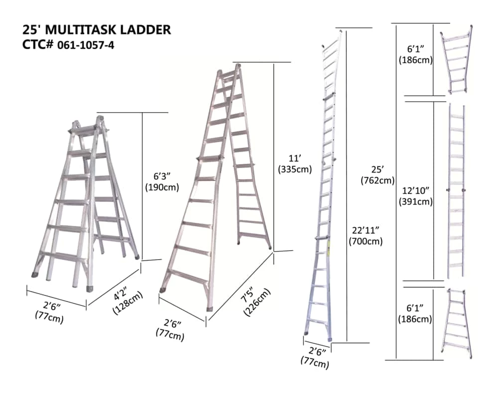 Mastercraft Grade 1A Aluminum Multi-Task Ladder, 25-ft, 300-lb - Image 12