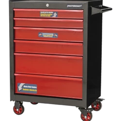 Mastercraft Rolling Tools Storage Cabinet W/ 6 Drawers, Black&Red, 26-in