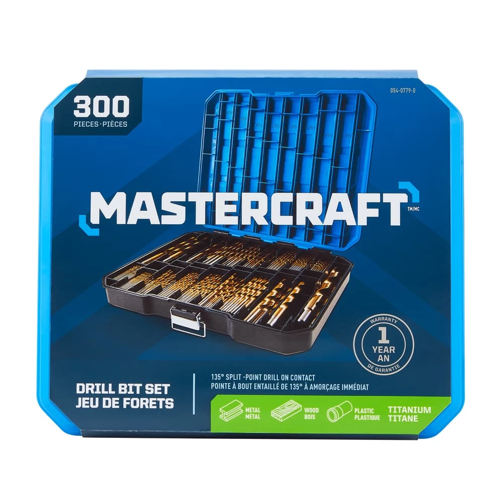 Mastercraft Titanium Drill Bit Set For Wood, Metal, Plastic, 300-pc