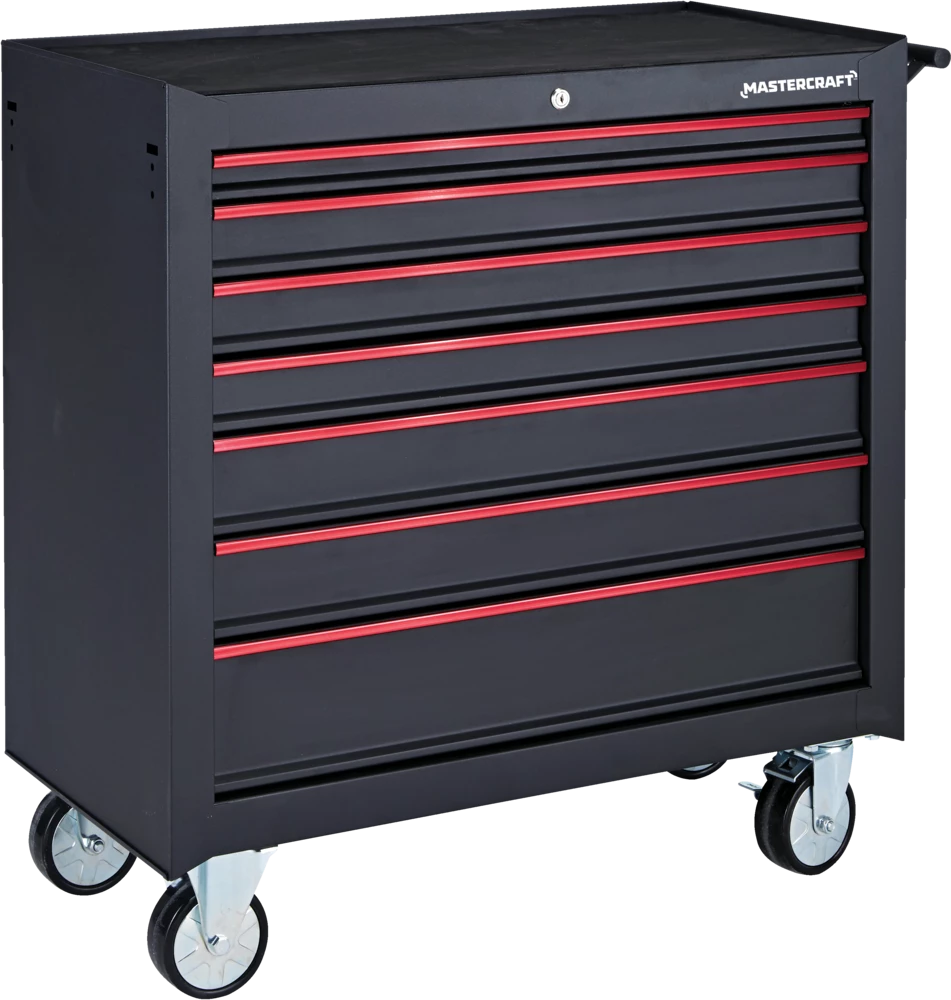 Mastercraft Rolling Tools Storage Cabinet W/ 7 Drawers, Black, 36-in
