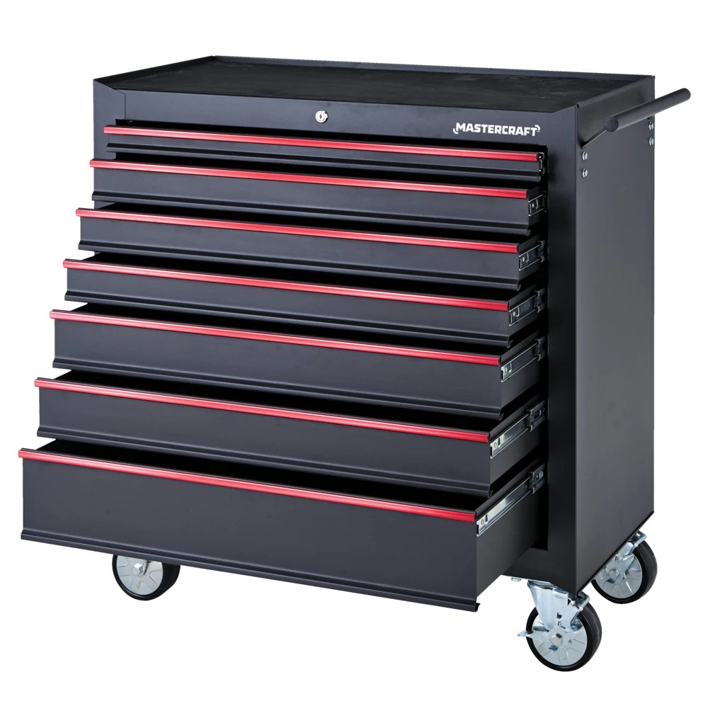 Mastercraft Rolling Tools Storage Cabinet W/ 7 Drawers, Black, 36-in - Image 4