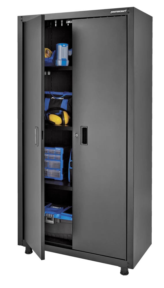 Mastercraft 2-Door Tall & Wide Cabinet With 3 Adjustable Shelves, Black Series, 36.5 X 18 X 72-in - Image 7