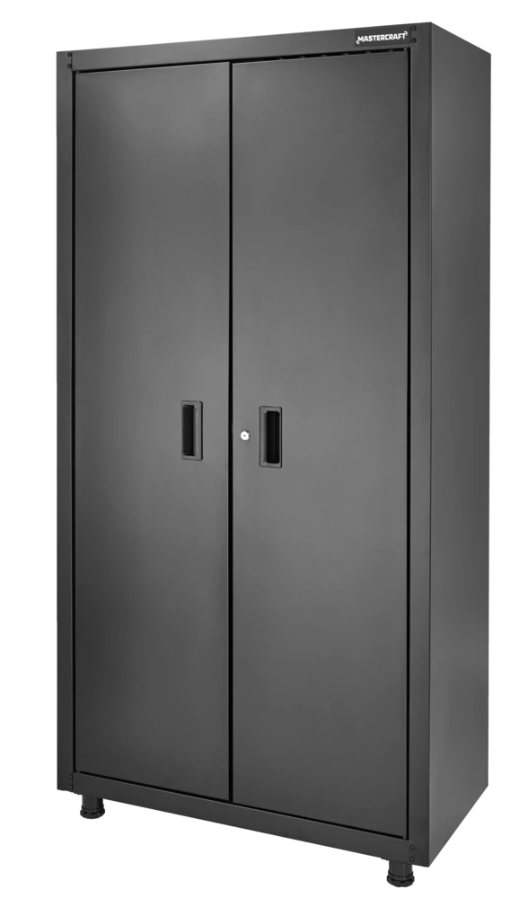 Mastercraft 2-Door Tall & Wide Cabinet With 3 Adjustable Shelves, Black Series, 36.5 X 18 X 72-in