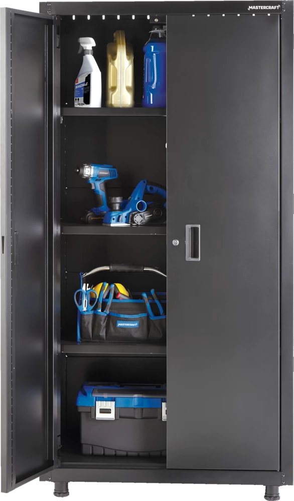 Mastercraft 2-Door Tall & Wide Cabinet With 3 Adjustable Shelves, Black Series, 36.5 X 18 X 72-in - Image 6