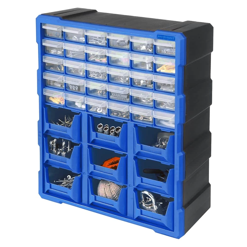 Mastercraft Hybrid Stackable Wall-Mountable 39-Drawers+Bins Parts Cabinet, 6x15x19-in - Image 3