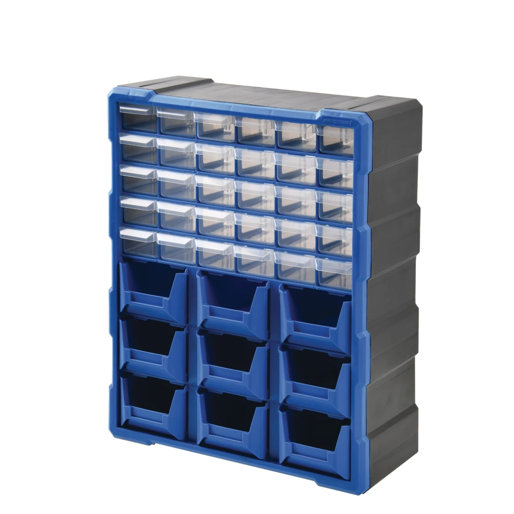 Mastercraft Hybrid Stackable Wall-Mountable 39-Drawers+Bins Parts Cabinet, 6x15x19-in