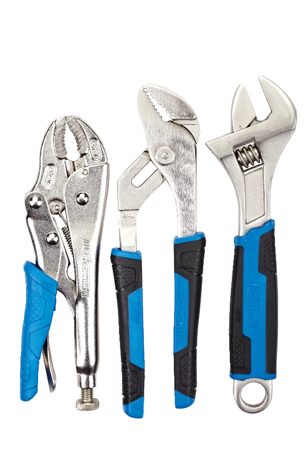 Mastercraft Pliers Set, High Contrast Rubber Grips, Rust Resistant, Cr-V Steel, 3-pc