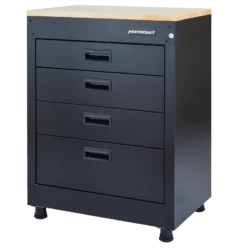 Mastercraft 4-Drawer Wooden Top Base Storage Cabinet, Black Series, 28 X 18 X 37-in