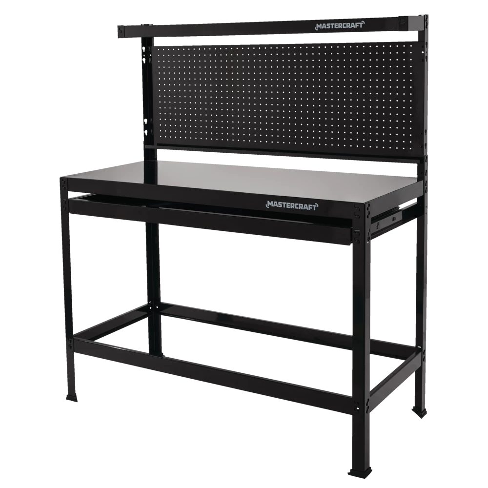 Mastercraft Steel Workbench/Work Table W/ Pegboard & Slide Drawer, 48x22x60-in