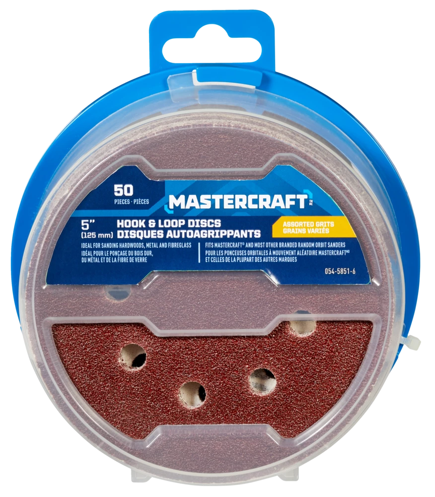 Mastercraft 5-in Assorted Grit Hook & Loop Aluminum Oxide 8-Hole Sanding Disc Set For Wood, Metal, 50-pc - Image 2