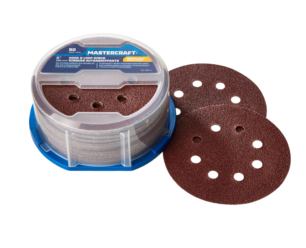 Mastercraft 5-in Assorted Grit Hook & Loop Aluminum Oxide 8-Hole Sanding Disc Set For Wood, Metal, 50-pc - Image 4
