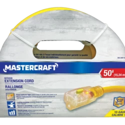 Mastercraft 50-ft 12/3 Outdoor Extension Cord With Lighted End & Locking Connector, Yellow
