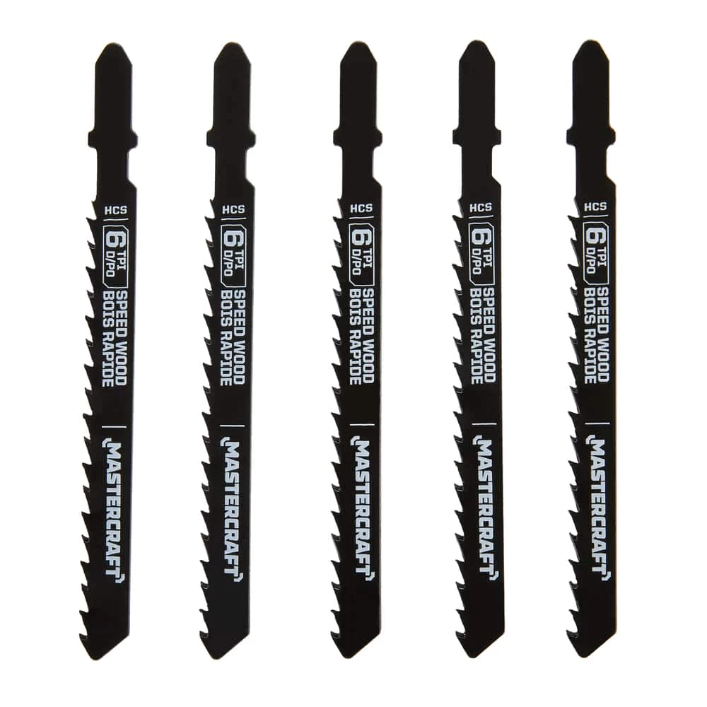 Mastercraft 6 TPI T-Shank HCS Jigsaw Blades For Wood, 5-pk