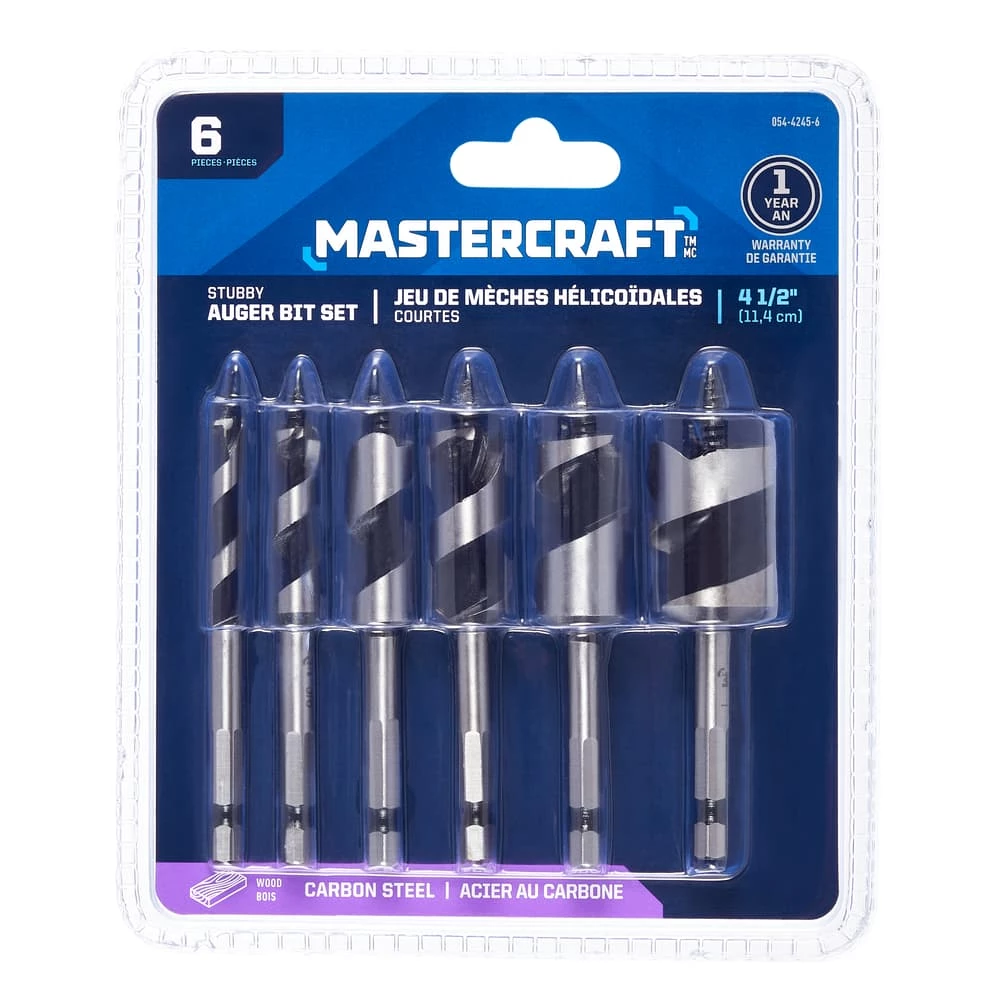 Mastercraft 4-1/2-in HCS Stubby Auger Bit Set For Wood, 6-pc