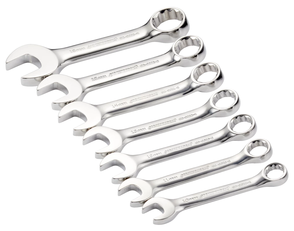 Mastercraft Combination Stubby Wrench Set, Metric, CRV, Nickel-Chrome Plating, 7-pc