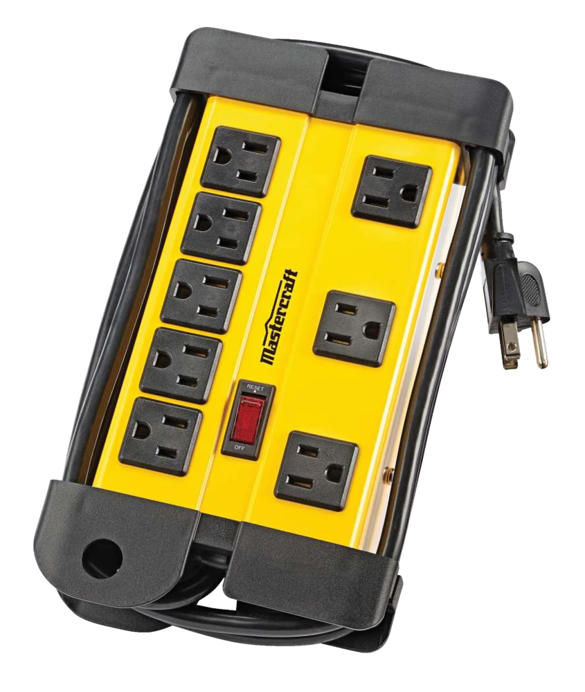 Mastercraft 8-Outlet Power Bar With 6-ft Cord, Circuit Breaker And Lighted Switch, Yellow/Black