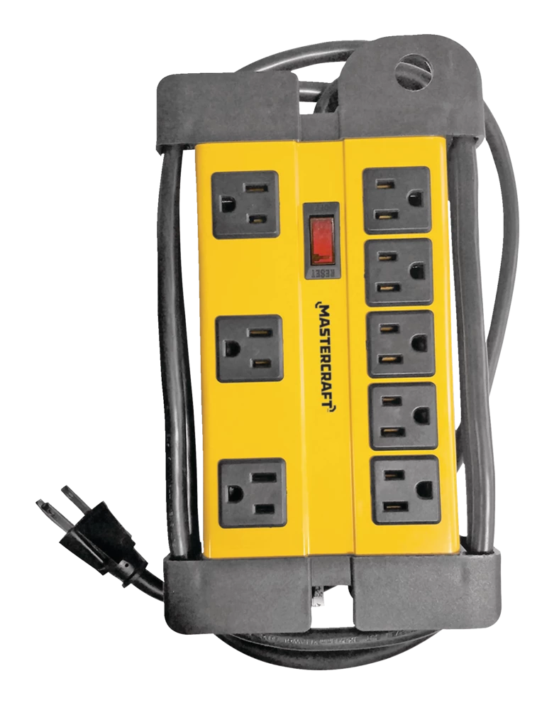 Mastercraft 8-Outlet Power Bar With 6-ft Cord, Circuit Breaker And Lighted Switch, Yellow/Black - Image 2
