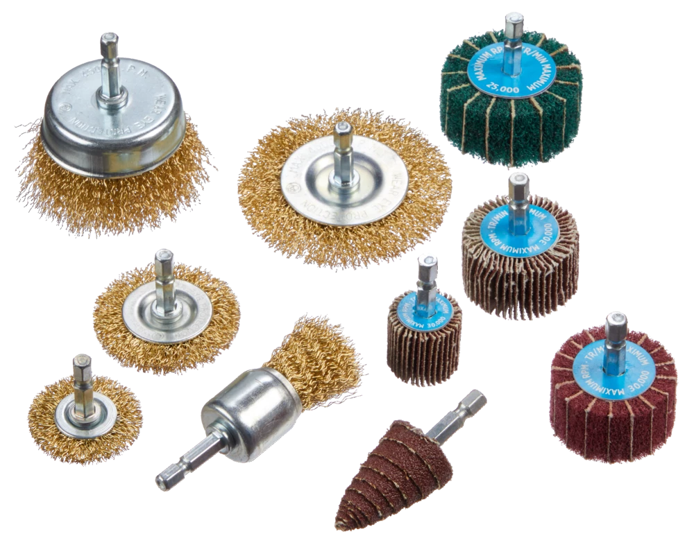 Mastercraft Aluminum Oxide Assorted Wire & Flap Brush Set For Wood, Metal, Plastic, 10-pc - Image 4