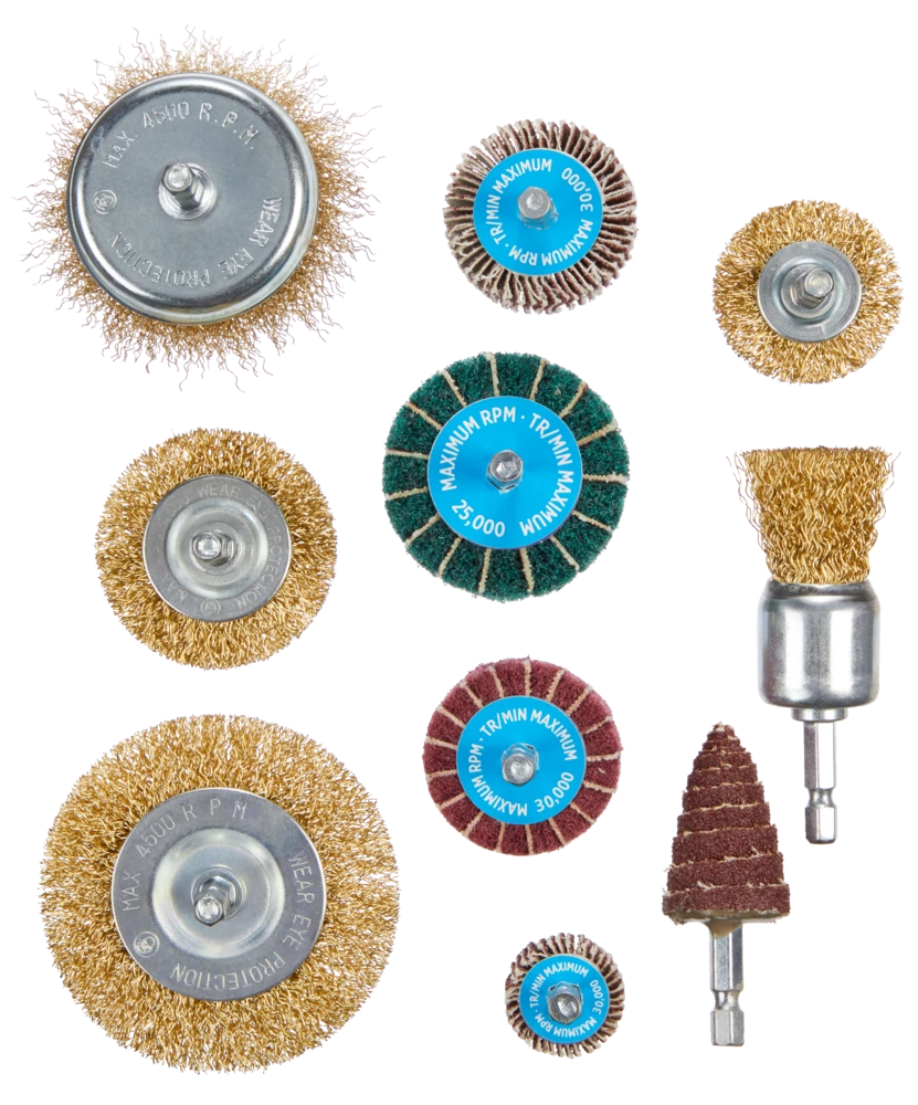 Mastercraft Aluminum Oxide Assorted Wire & Flap Brush Set For Wood, Metal, Plastic, 10-pc - Image 3