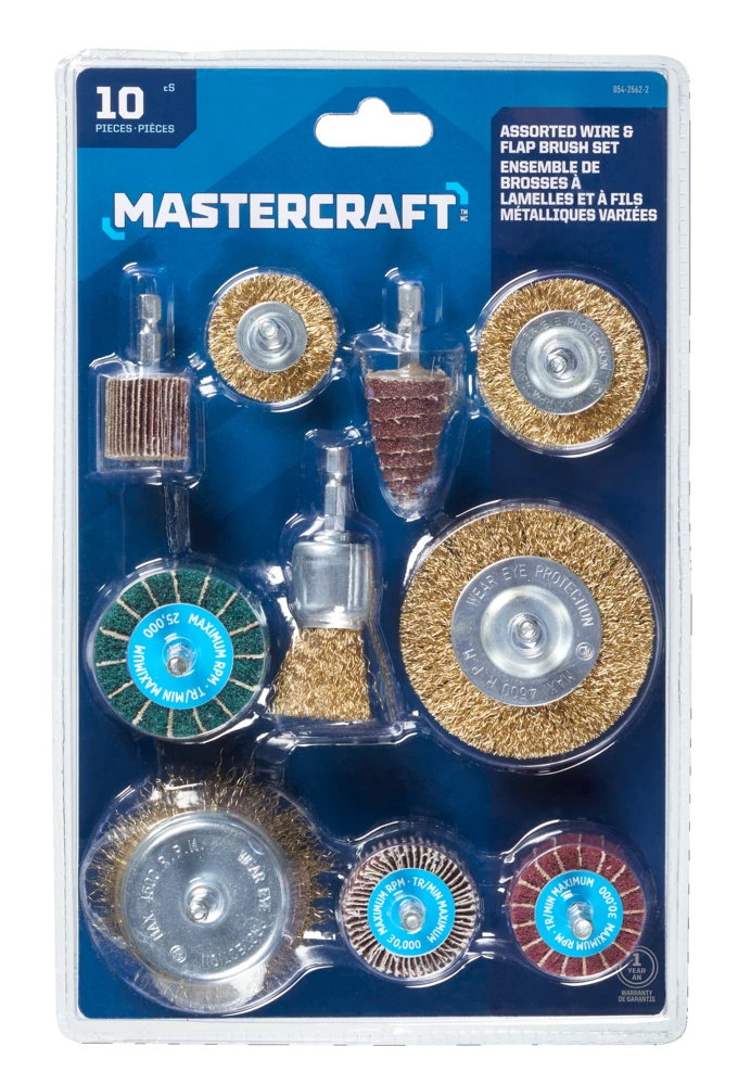 Mastercraft Aluminum Oxide Assorted Wire & Flap Brush Set For Wood, Metal, Plastic, 10-pc