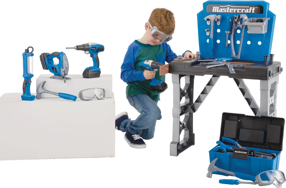 Mastercraft Deluxe Toy Tool & Work Bench W/Battery Operated Drill For Kids, Ages 3+ - Image 5