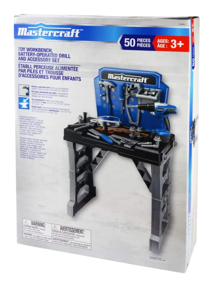 Mastercraft Deluxe Toy Tool & Work Bench W/Battery Operated Drill For Kids, Ages 3+ - Image 3