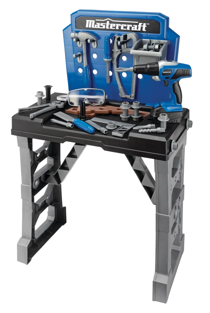 Mastercraft Deluxe Toy Tool & Work Bench W/Battery Operated Drill For Kids, Ages 3+