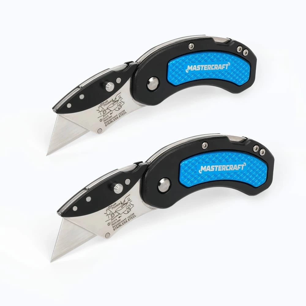 Mastercraft Folding Utility Knives, Black/Blue, 2-pk