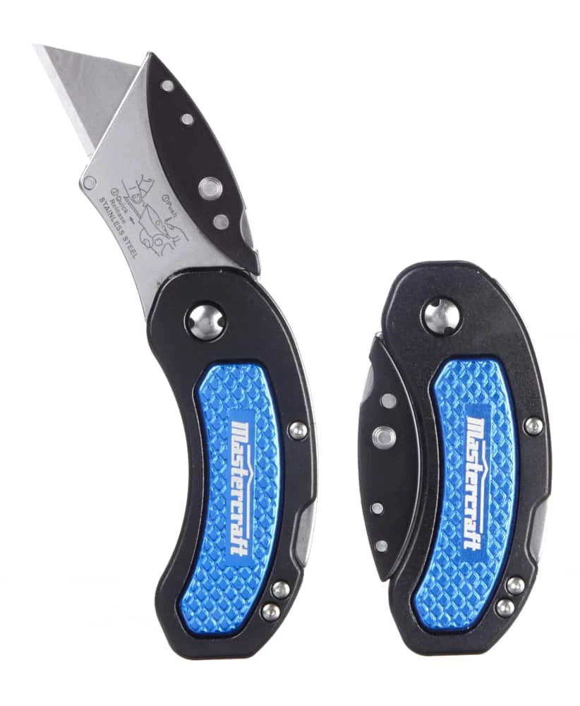 Mastercraft Folding Utility Knives, Black/Blue, 2-pk - Image 3