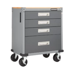 Mastercraft 4-Drawer Wooden Top Base Cabinet With Wheels, Grey Series, 34.5 X 28 X 18-in